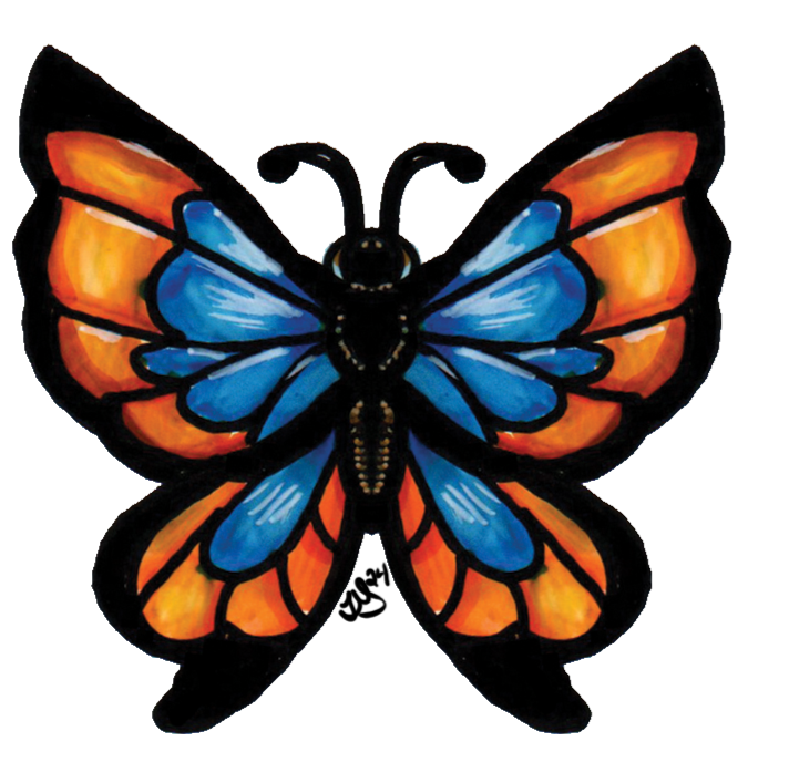 I used pen and marker, then used a digital editing software to make the wings symmetrical.