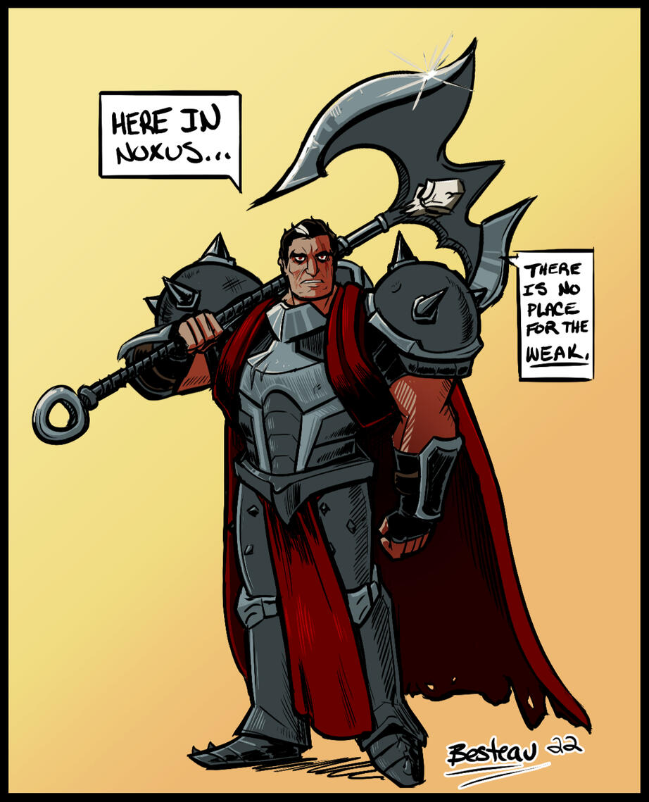 I decided to draw Darius in the style of Batman animated series proportions.